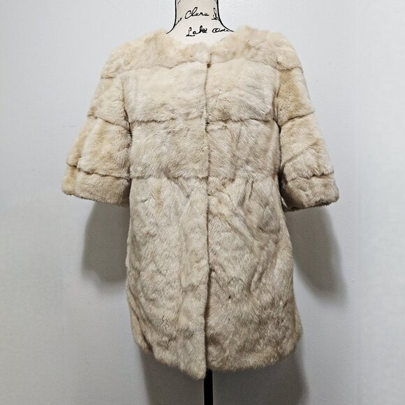 New Real MINK Fur Coat Jacket Stroller Beige Cream White Palomino Golden Saga - Picture 1 of 6